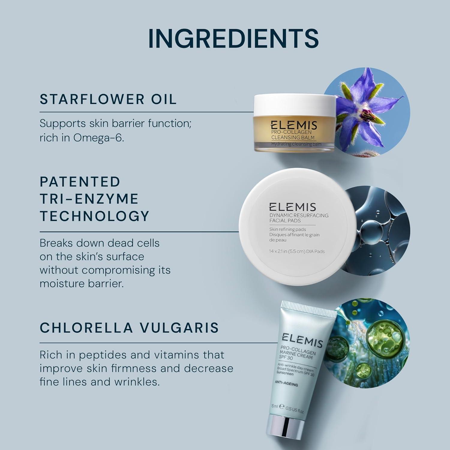 image:imageELEMIS Healthy Skin Exclusive Travel Set ProCollagen Cleansing Balm Mini Marine Cream SPF 30 Mini amp Dynamic Resurfacing Pads AntiAging Hydrating Skincare Travel Kit