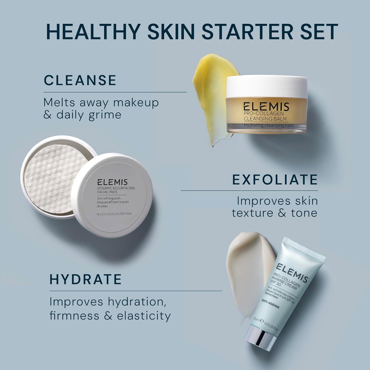 image:imageELEMIS Healthy Skin Exclusive Travel Set ProCollagen Cleansing Balm Mini Marine Cream SPF 30 Mini amp Dynamic Resurfacing Pads AntiAging Hydrating Skincare Travel Kit