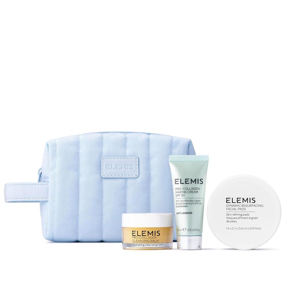 image:imageELEMIS Healthy Skin Exclusive Travel Set ProCollagen Cleansing Balm Mini Marine Cream SPF 30 Mini amp Dynamic Resurfacing Pads AntiAging Hydrating Skincare Travel Kit