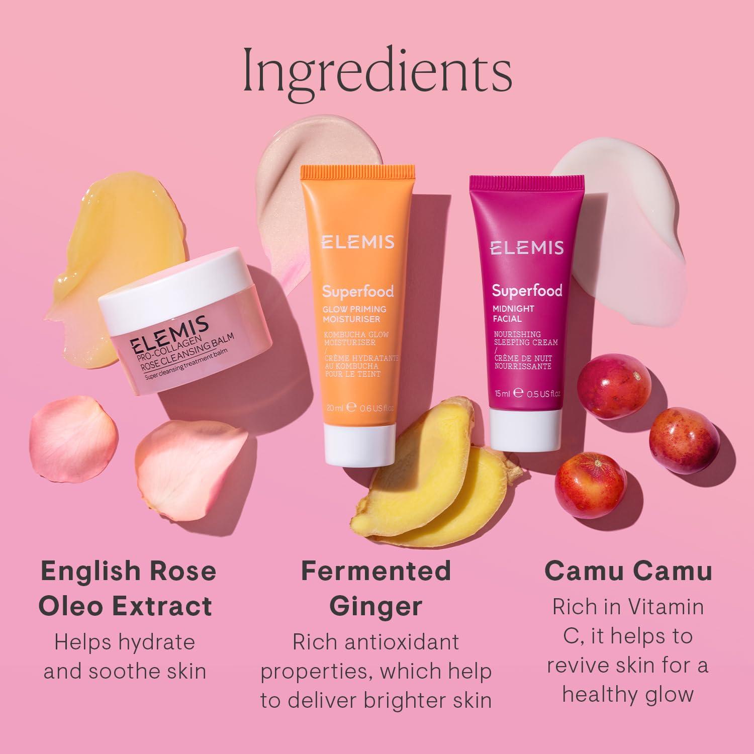 image:imageELEMIS Way to Glow Exclusive Skincare Kit70 Value Travel Set with TravelSize Rose Cleansing Balm Glow Priming Moisturizer amp Midnight Facial Nourish amp Illuminate Skin all day